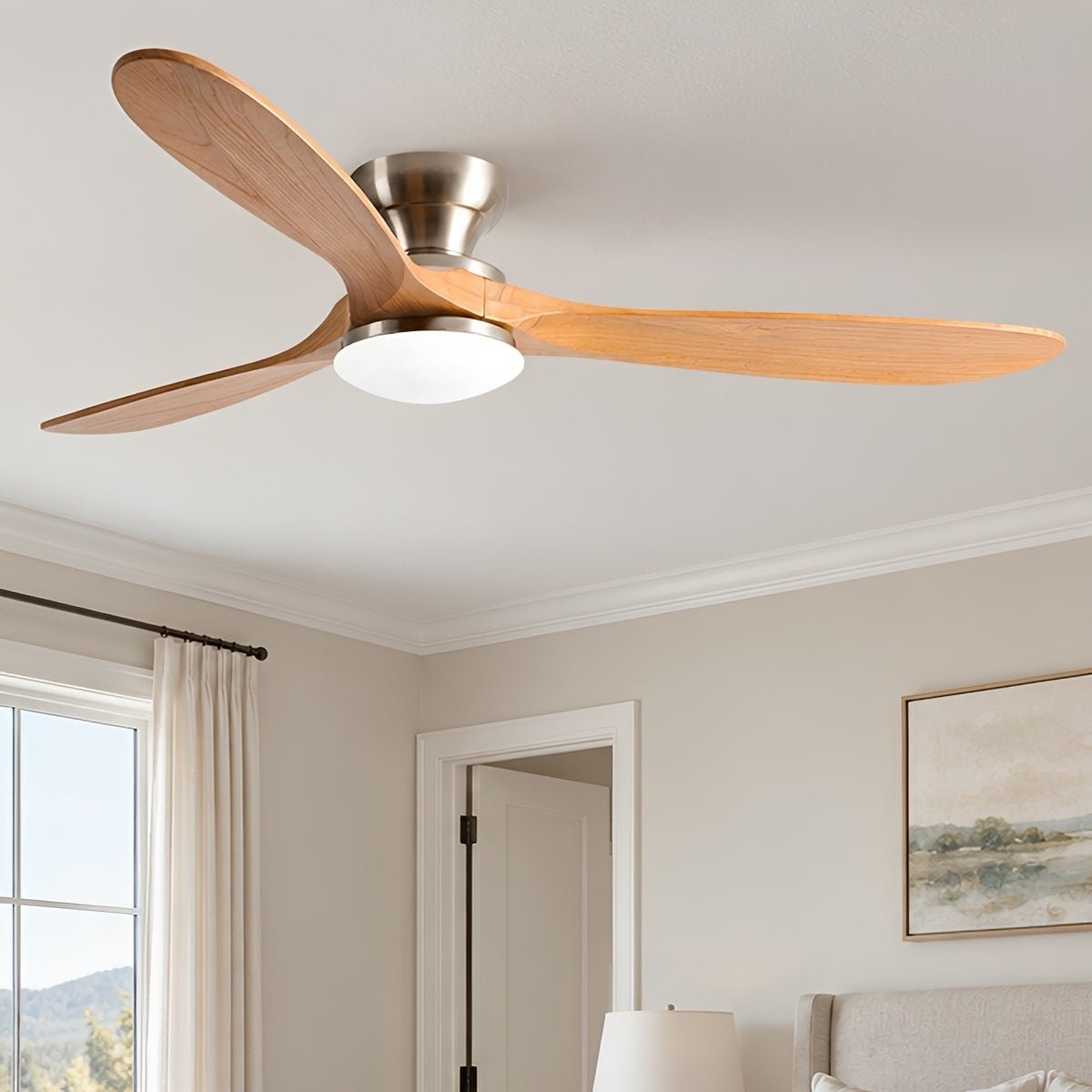 Modern Wood LED Ceiling Fan with Light Reversible DC Motor - Flyachilles