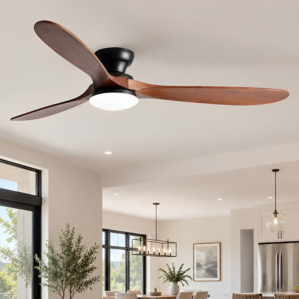 Modern Wood LED Ceiling Fan with Light Reversible DC Motor - Flyachilles