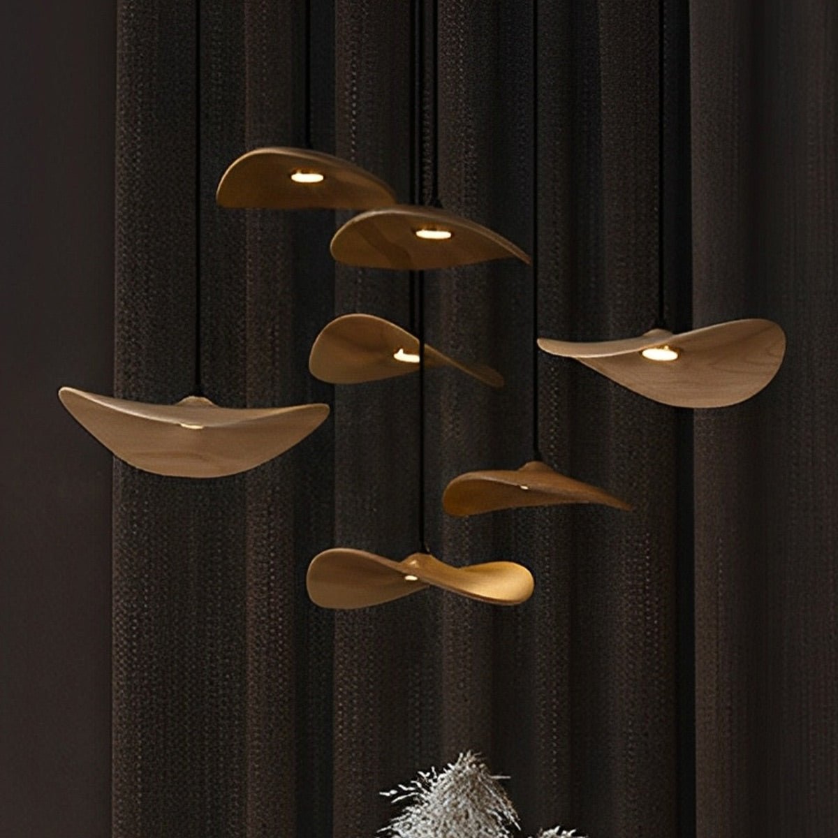 Modern Wood Natural Style Lotus Leaf LED Pendant Light - Flyachilles
