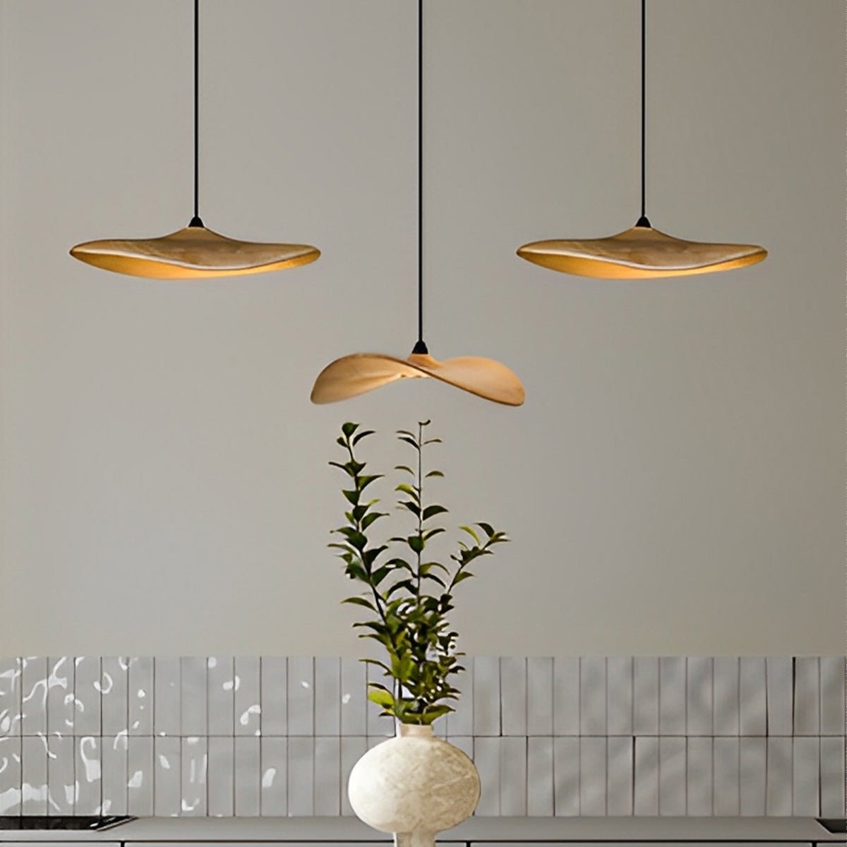Modern Wood Natural Style Lotus Leaf LED Pendant Light - Flyachilles