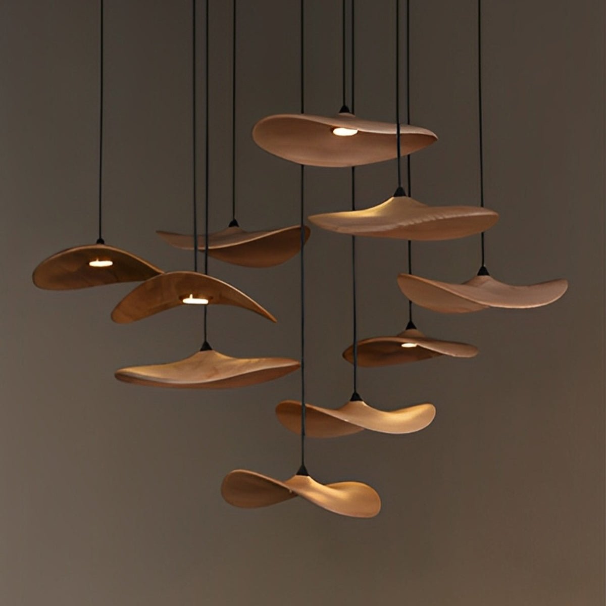 Modern Wood Natural Style Lotus Leaf LED Pendant Light - Flyachilles