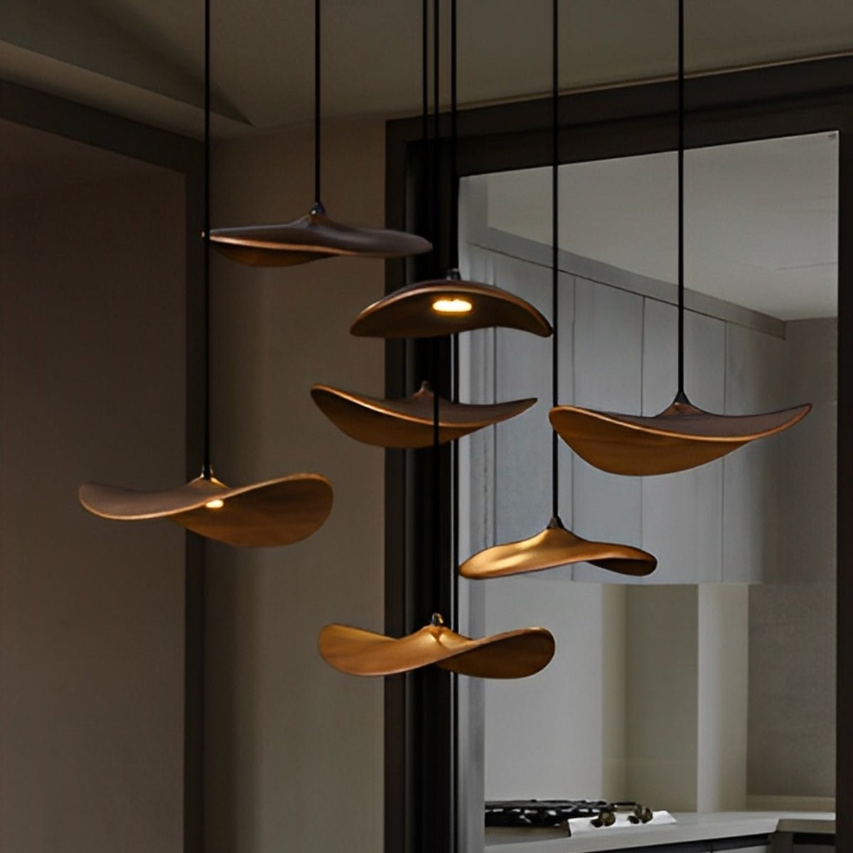 Modern Wood Natural Style Lotus Leaf LED Pendant Light - Flyachilles