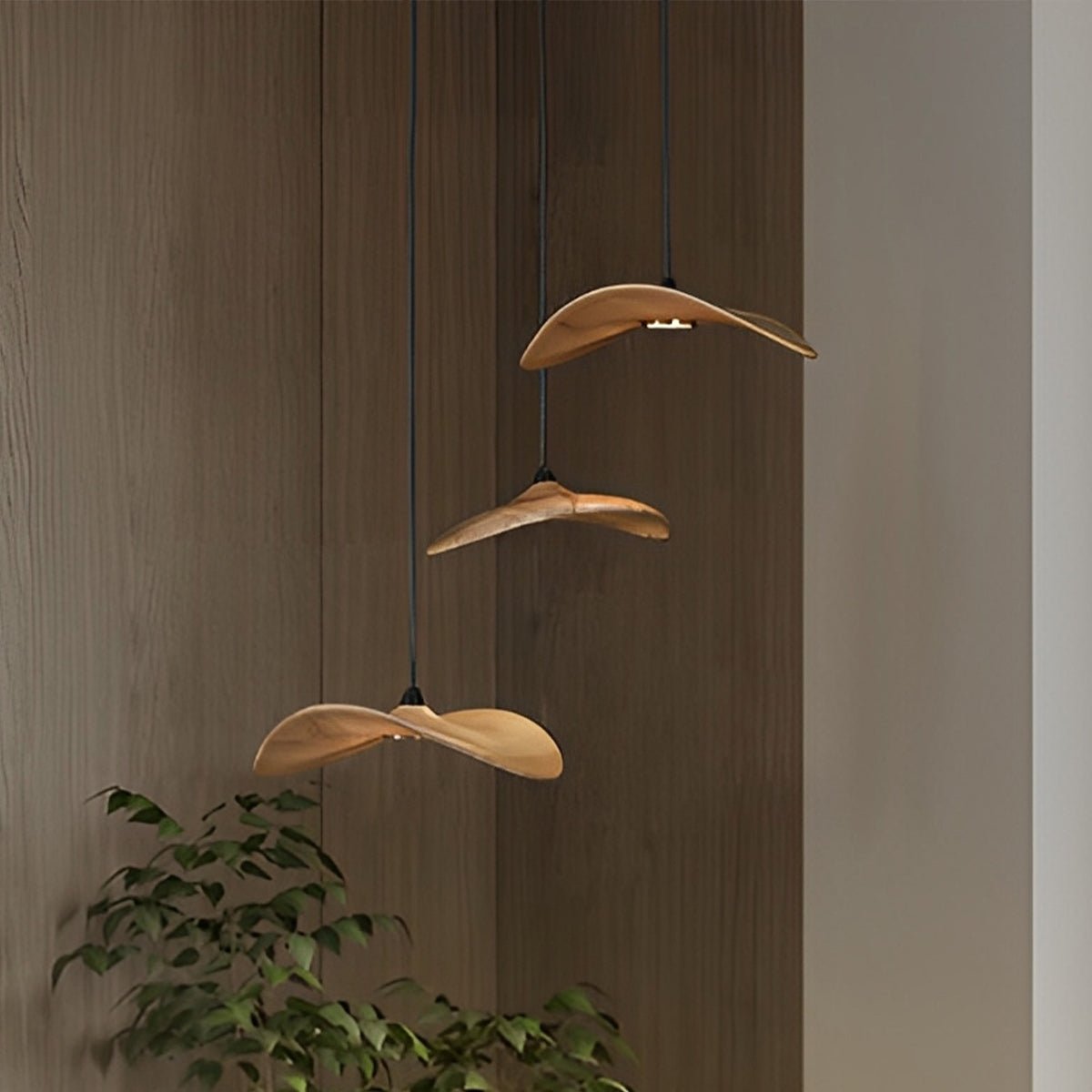 Modern Wood Natural Style Lotus Leaf LED Pendant Light - Flyachilles