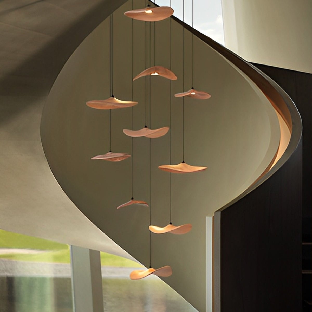 Modern Wood Natural Style Lotus Leaf LED Pendant Light - Flyachilles