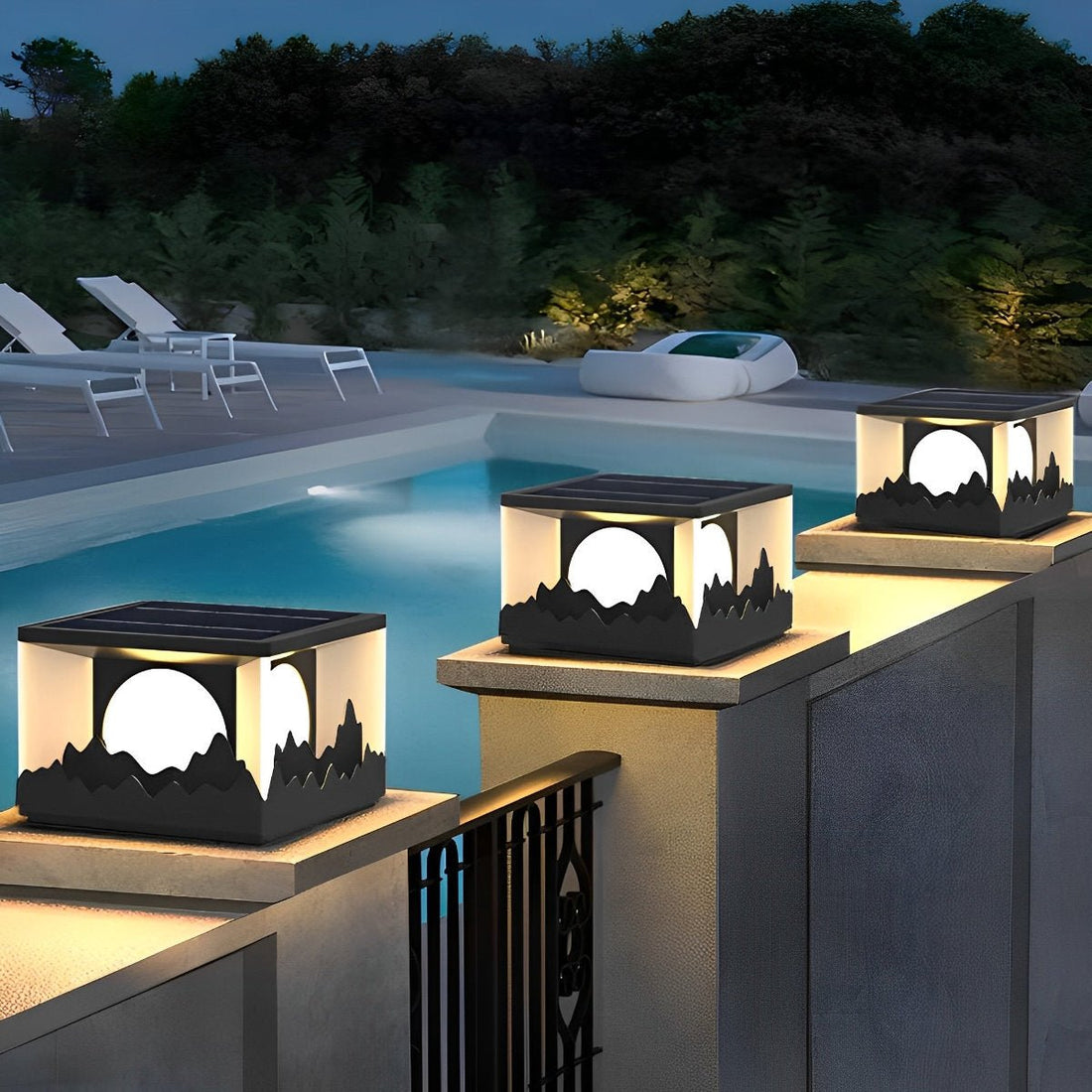 Mountain Scenery Waterproof LED Modern Solar Fence Post Lights Column Pillar Light - Flyachilles