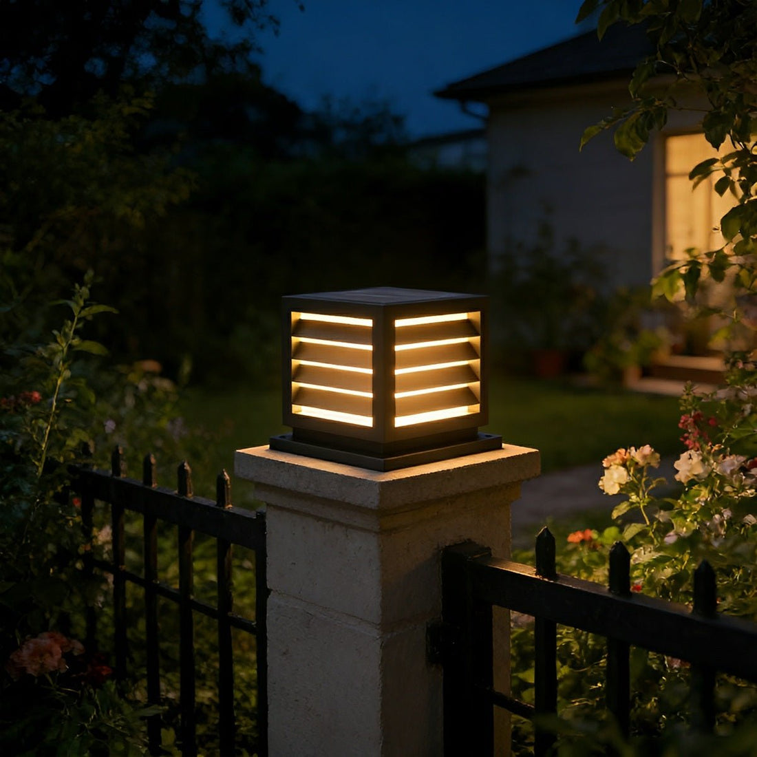 Outdoor Black Square Grille Post Cap Lights Fence Column Light - Flyachilles