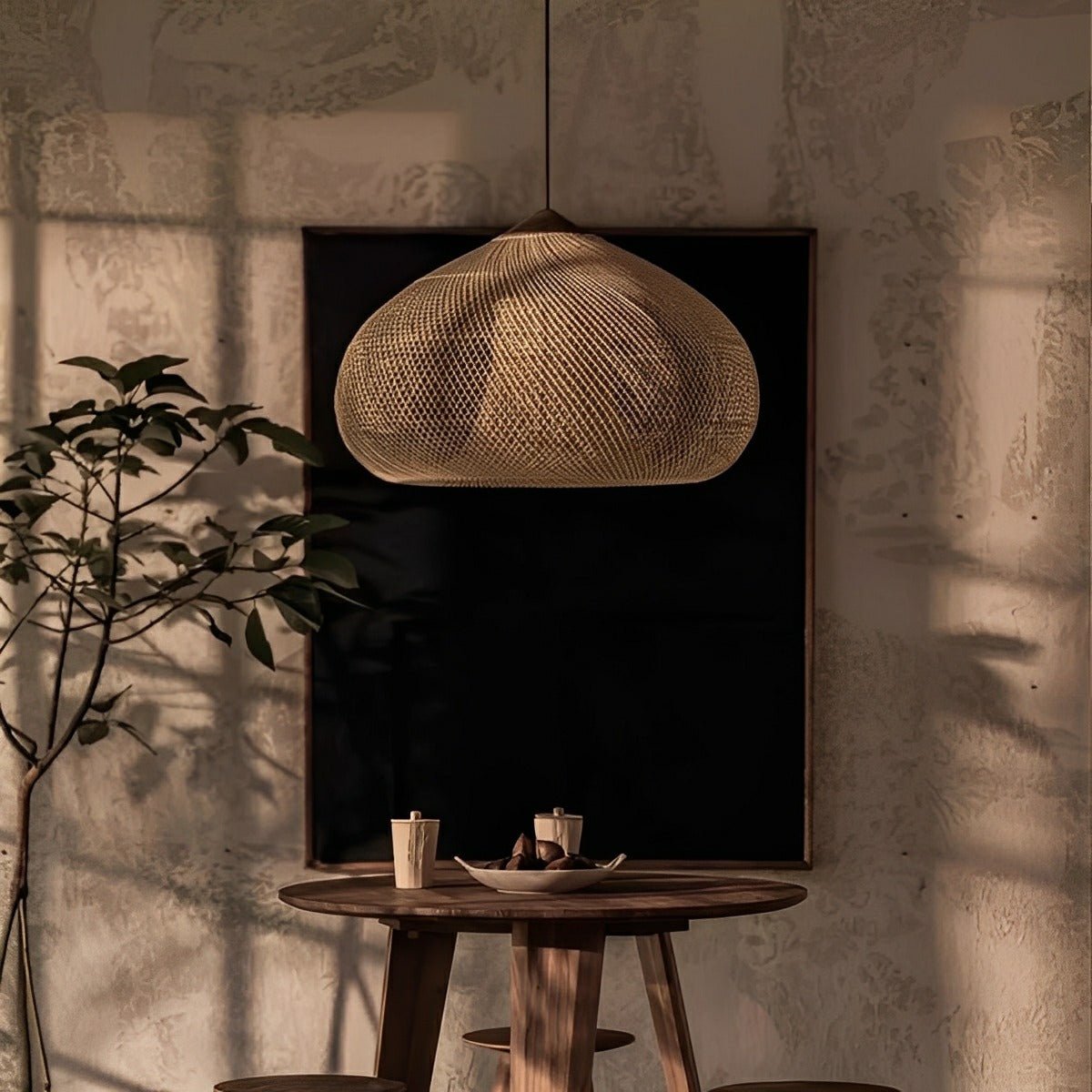 Oval - shaped Handmade Rattan Pendant Light – Boho Woven Hanging Lamp - Flyachilles