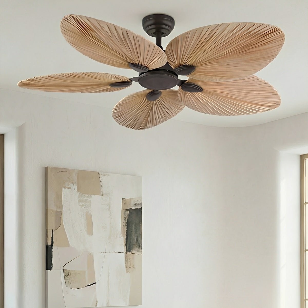 Palm Leaf Ceiling Fan with Silent DC Motor Frequency Conversion Remote Control For Bedroom - Flyachilles