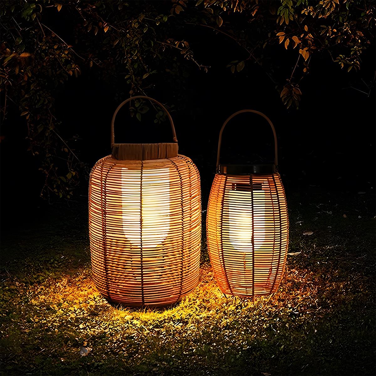 Portable Lantern Rattan LED Waterproof Solar Outdoor Lights Floor Lamp - Flyachilles