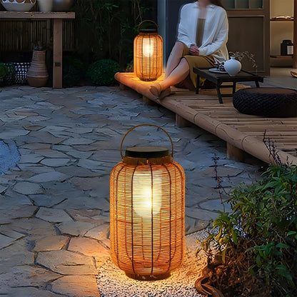 Portable Lantern Rattan LED Waterproof Solar Outdoor Lights Floor Lamp - Flyachilles