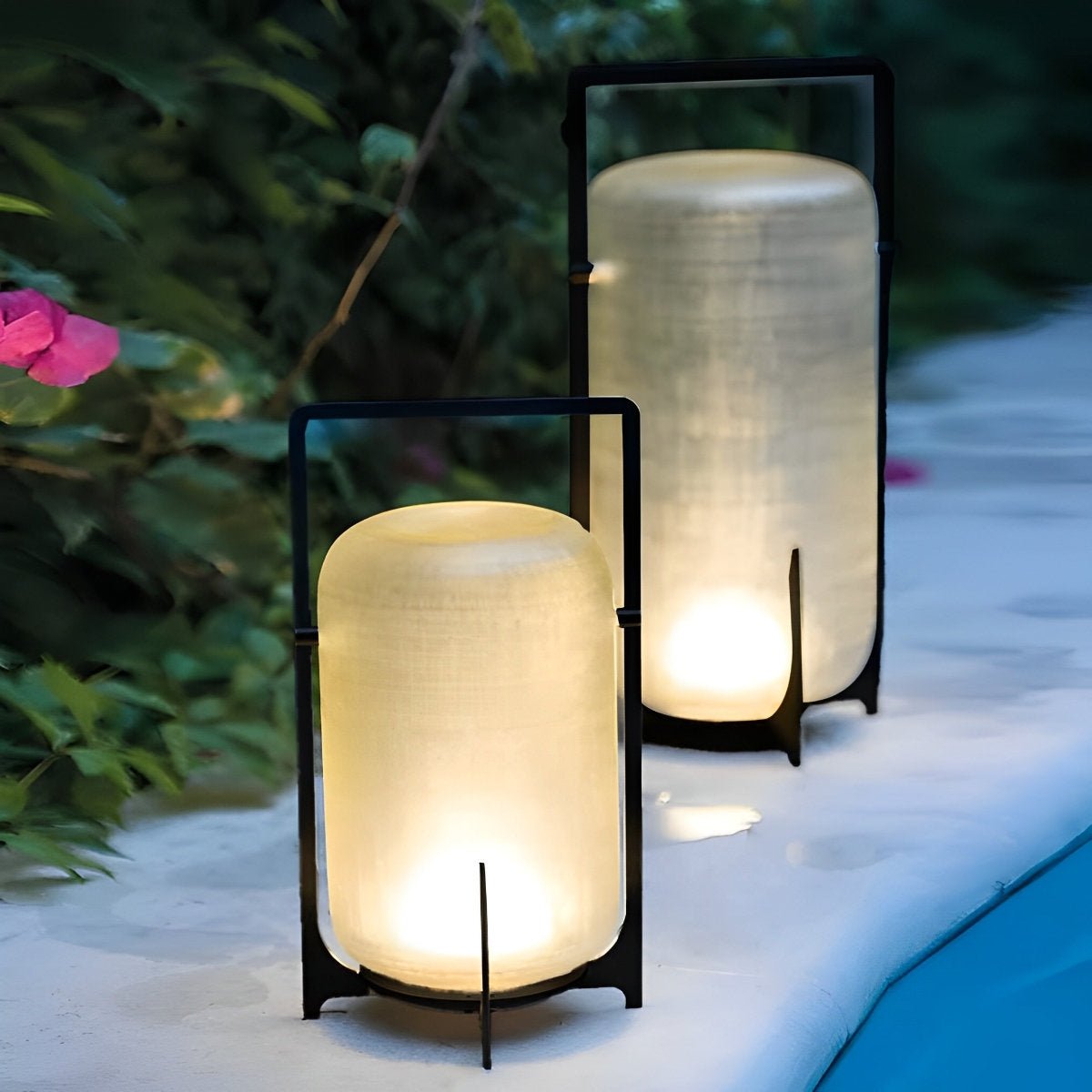 Portable Lantern Shaped Glass Waterproof LED Modern Outdoor Lights Floor Lamp Garden Lighting - Flyachilles