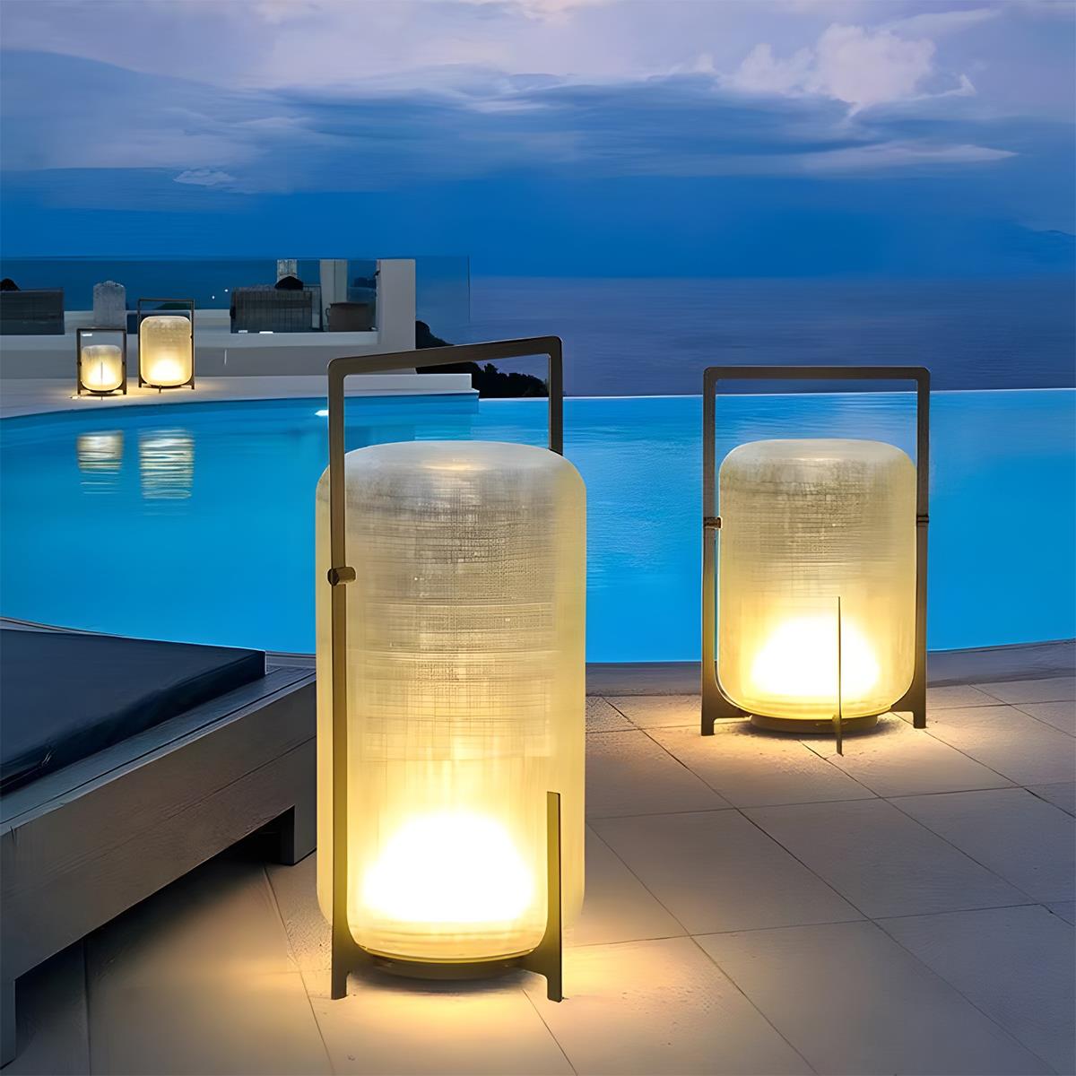 Portable Lantern Shaped Glass Waterproof LED Modern Outdoor Lights Floor Lamp Garden Lighting - Flyachilles