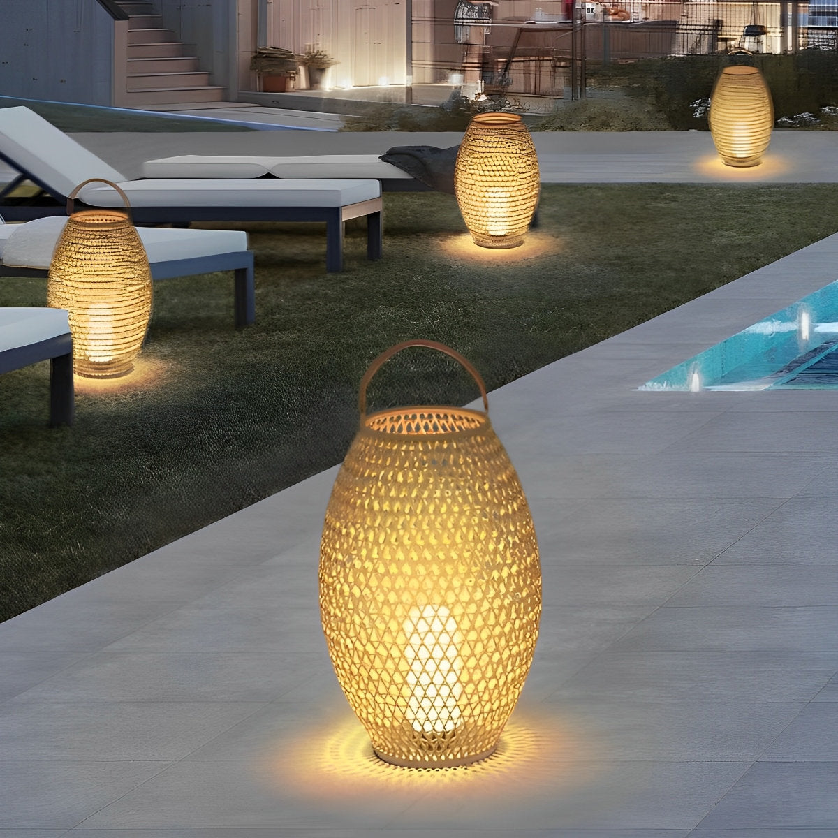 Portable Lanterns Shape Light Waterproof LED Modern Lawn Lamp Landscape Floor Lighting for Garden - Flyachilles