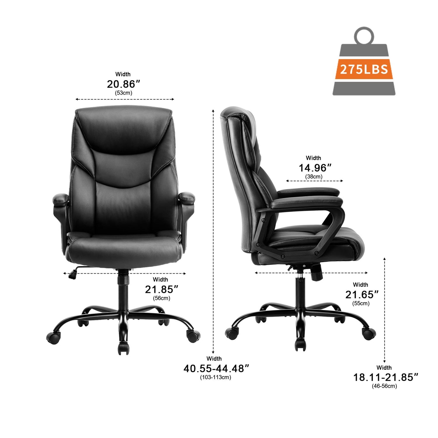 PU Leather Office Chair with Armrest,Lumbar Support, Strong Metal Base - Flyachilles