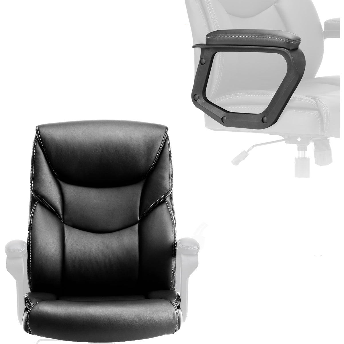 PU Leather Office Chair with Armrest,Lumbar Support, Strong Metal Base - Flyachilles