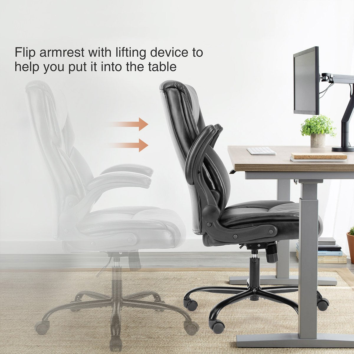 PU Leather Office Chair with Armrest,Lumbar Support, Strong Metal Base - Flyachilles