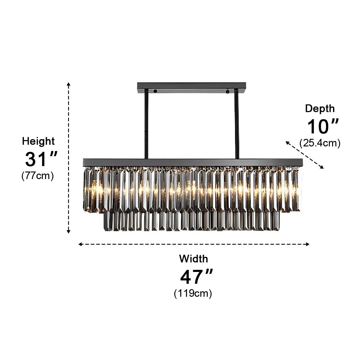 Rectangular Crystal LED 3 Color Modes Smoke Gray Modern Chandelier - Flyachilles