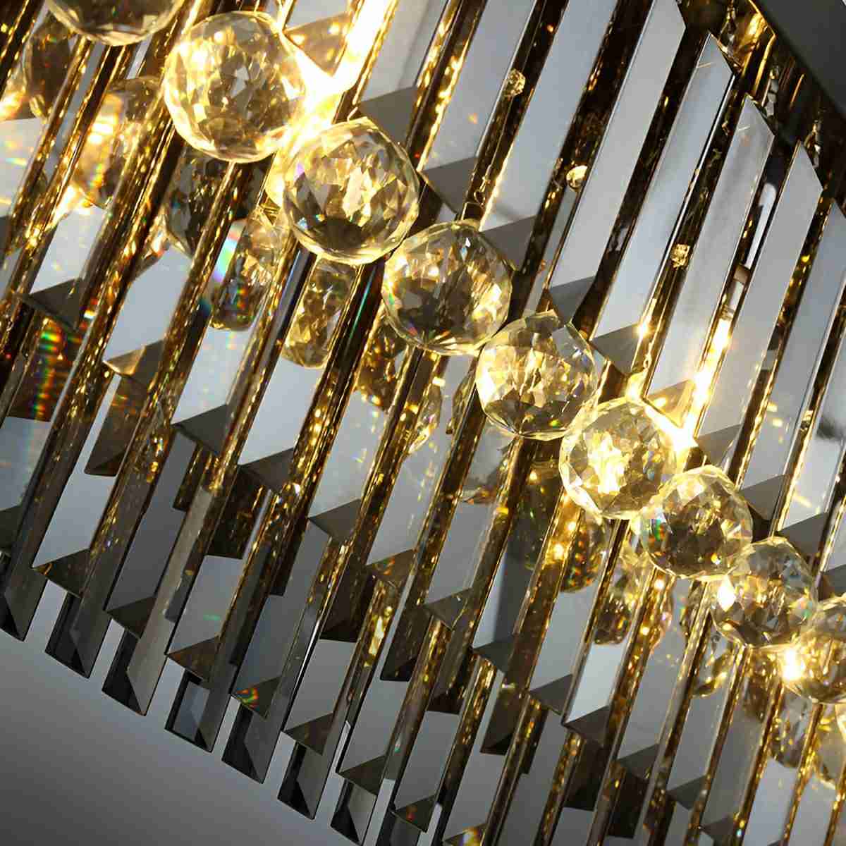 Rectangular Crystal LED 3 Color Modes Smoke Gray Modern Chandelier - Flyachilles