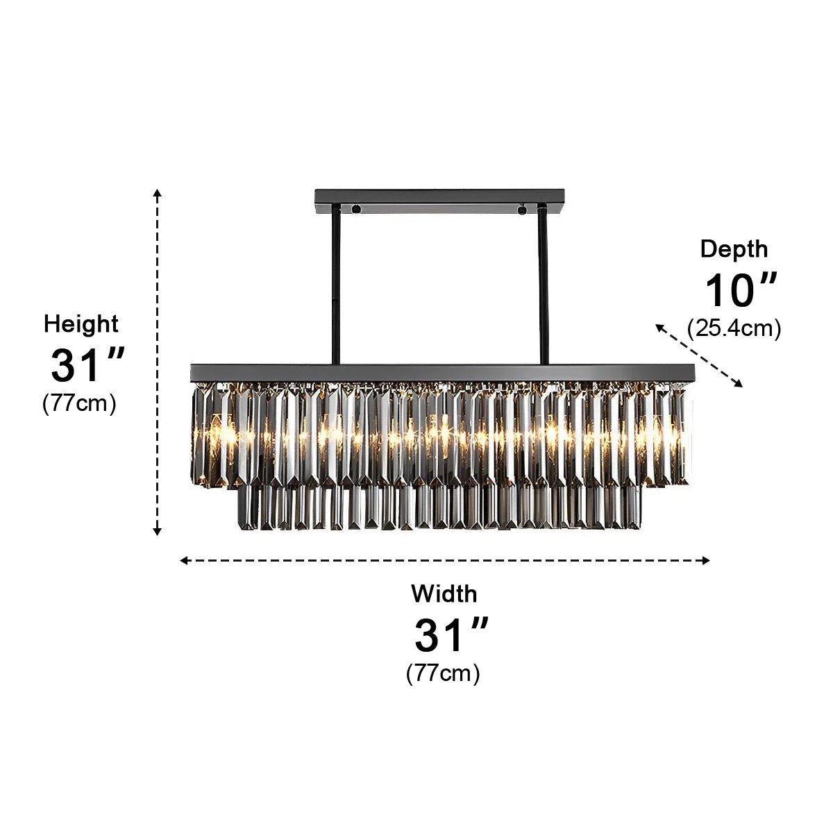 Rectangular Crystal LED 3 Color Modes Smoke Gray Modern Chandelier - Flyachilles