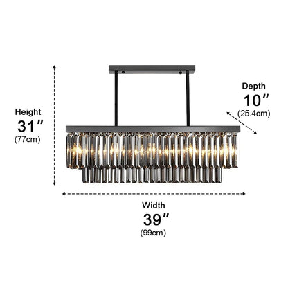 Rectangular Crystal LED 3 Color Modes Smoke Gray Modern Chandelier - Flyachilles
