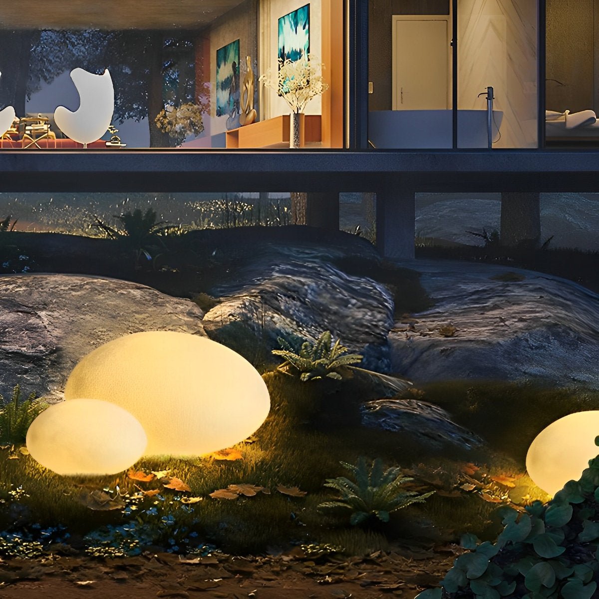 Resin Cobblestone Waterproof LED Lawn Lights Outdoor Floor Lamp - Flyachilles