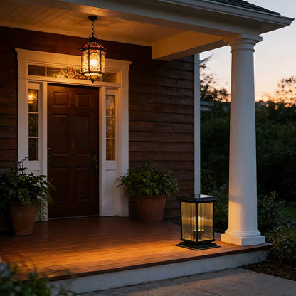 Retro Glass LED Waterproof Black Modern Solar Fence Post Lights - Flyachilles