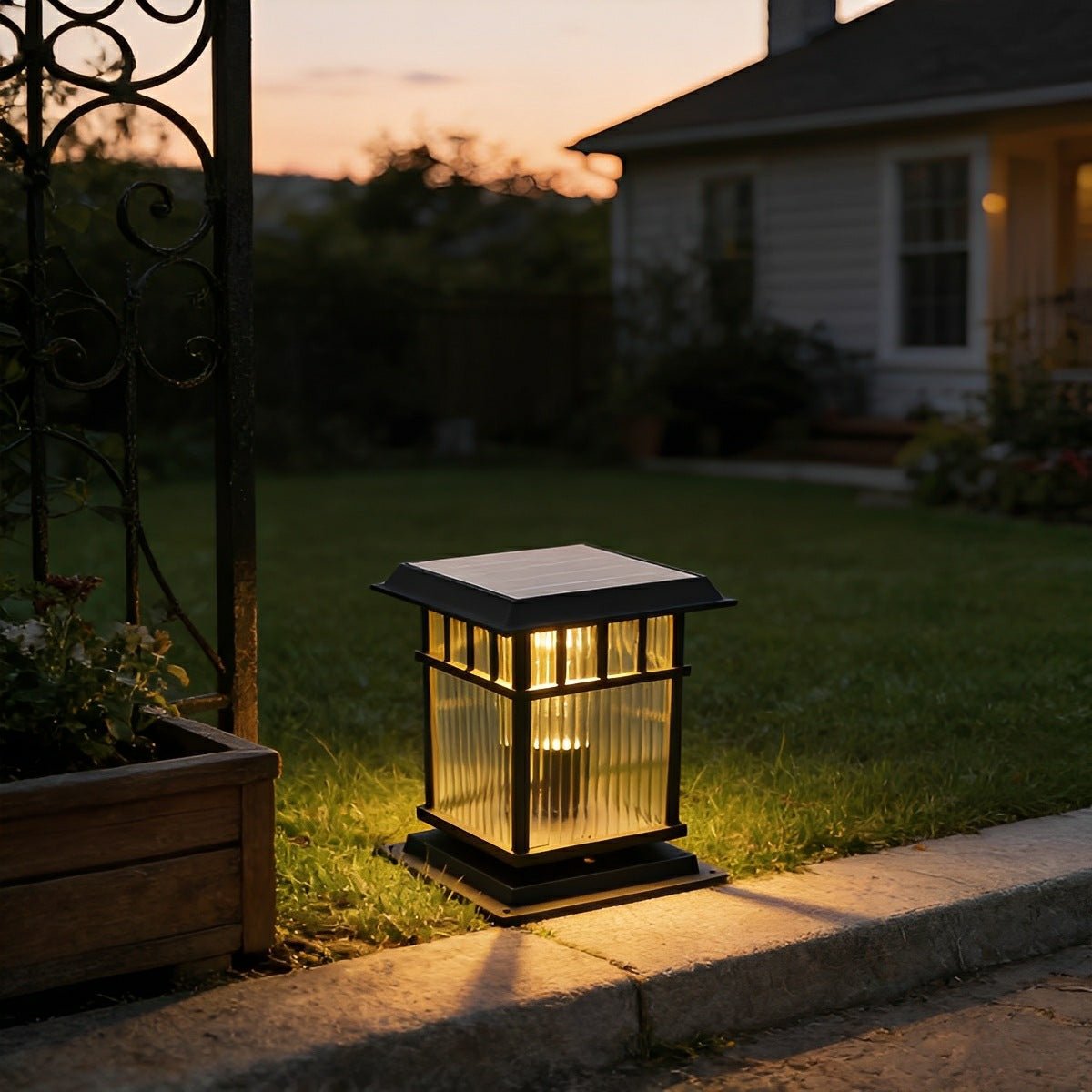 Retro Glass LED Waterproof Black Modern Solar Fence Post Lights - Flyachilles