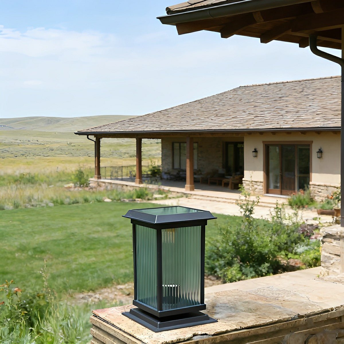 Retro Glass LED Waterproof Black Modern Solar Fence Post Lights - Flyachilles