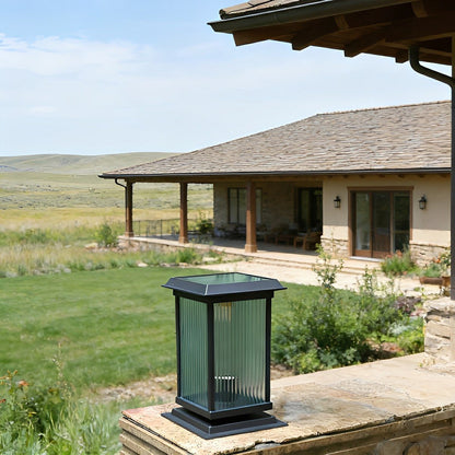 Retro Glass LED Waterproof Black Modern Solar Fence Post Lights - Flyachilles