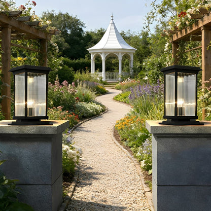 Retro Glass LED Waterproof Black Modern Solar Fence Post Lights - Flyachilles