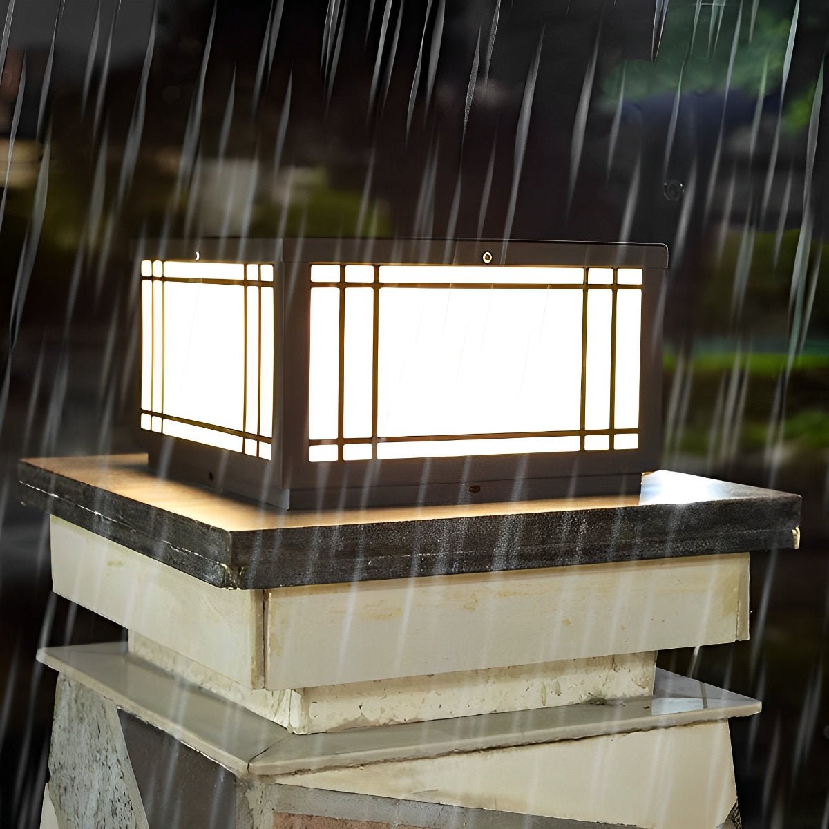 Retro Grilles Waterproof LED 3 - Step Dimming Solar Fence Post Lights with Remote - Flyachilles