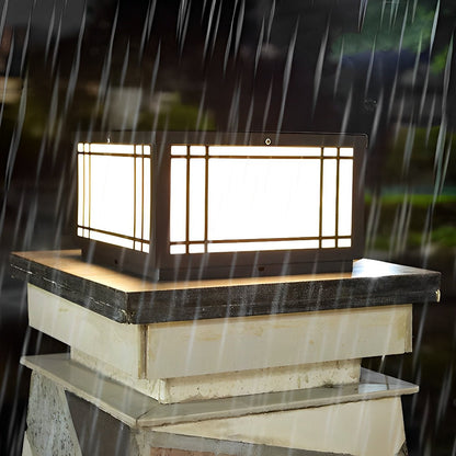 Retro Grilles Waterproof LED 3 - Step Dimming Solar Fence Post Lights with Remote - Flyachilles