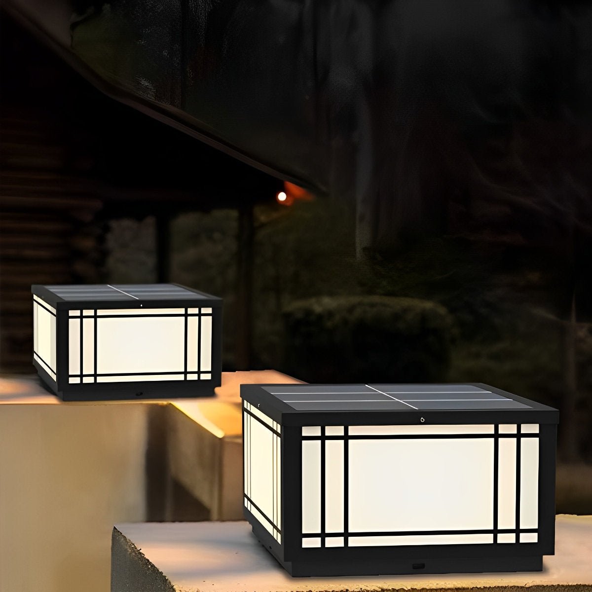 Retro Grilles Waterproof LED 3 - Step Dimming Solar Fence Post Lights with Remote - Flyachilles