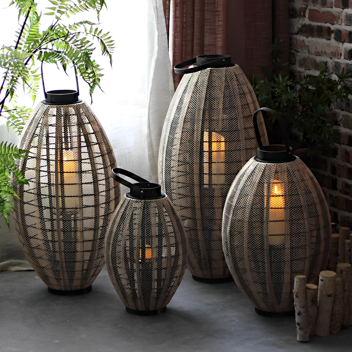 Retro Oval Cage LED Candle Floor Lamp Lantern - Flyachilles