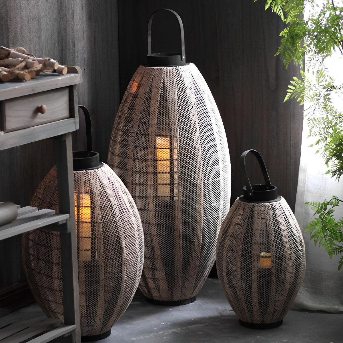 Retro Oval Cage LED Candle Floor Lamp Lantern - Flyachilles