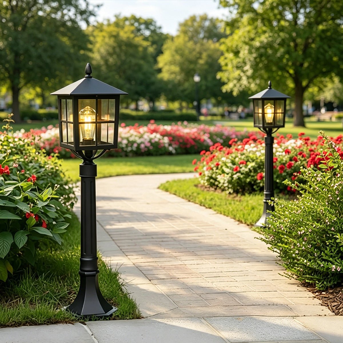 Retro Waterproof Black Outdoor Lawn Post Lights Lantern Lamps - Flyachilles