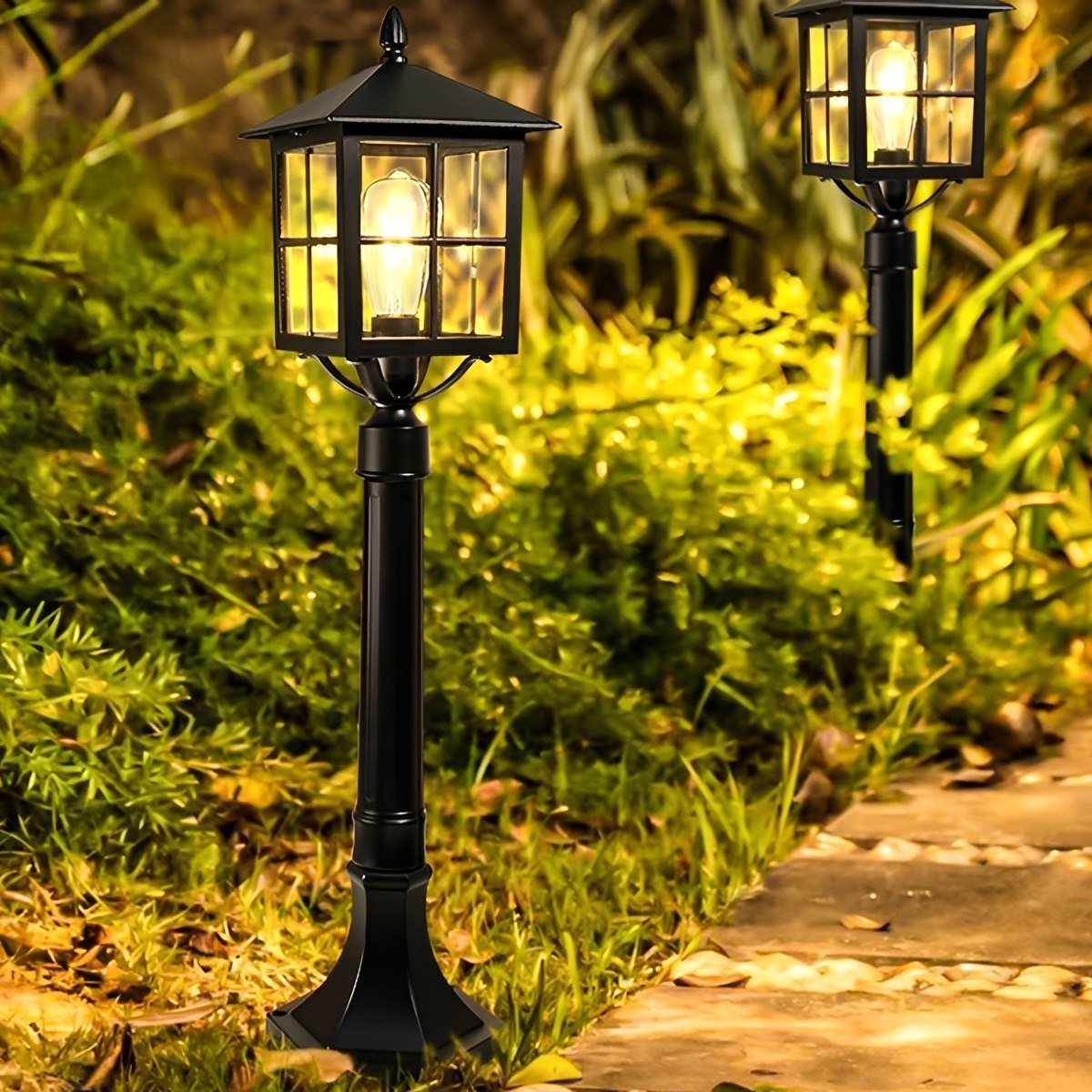 Retro Waterproof Black Outdoor Lawn Post Lights Lantern Lamps - Flyachilles