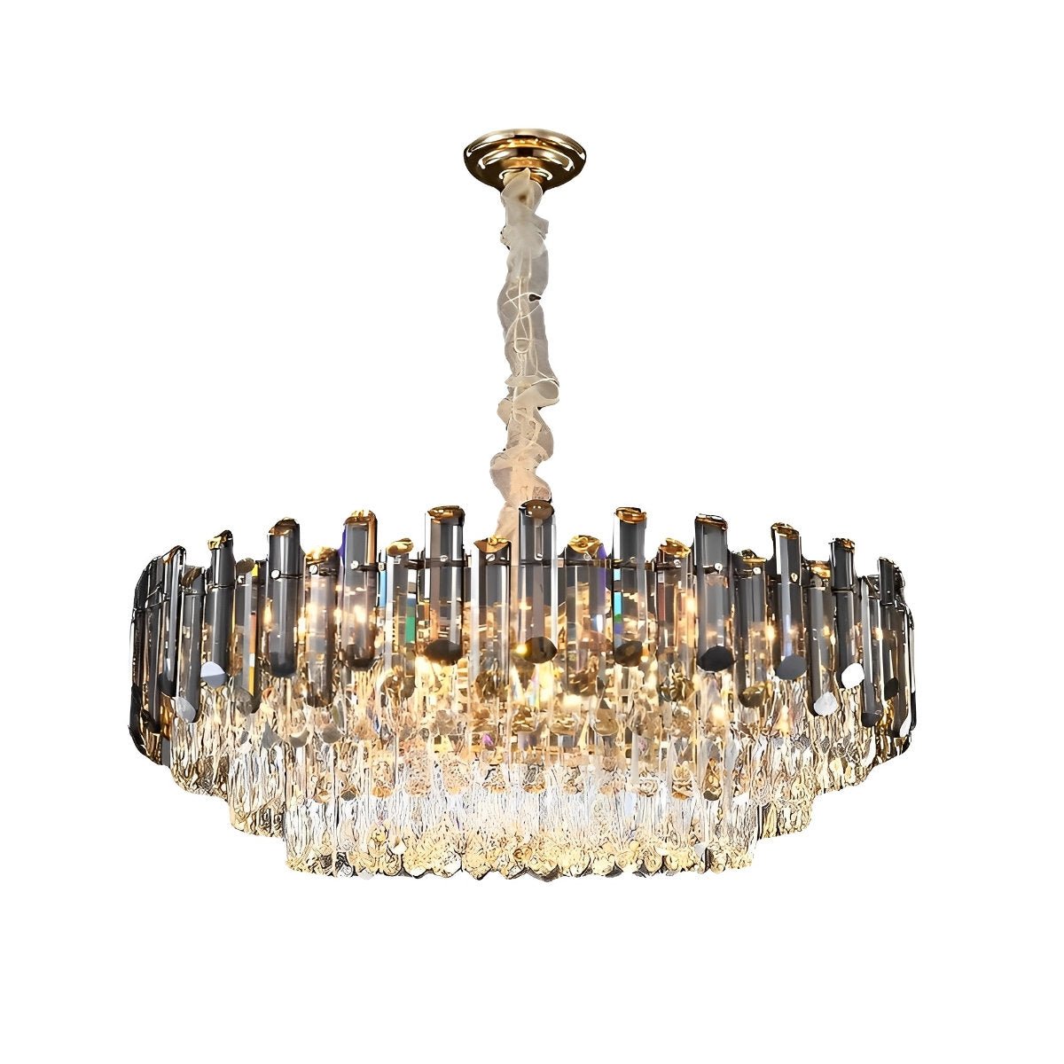 Round Oval Multi - layer Crystal Electroplating Metal Modern Chandelier - Flyachilles