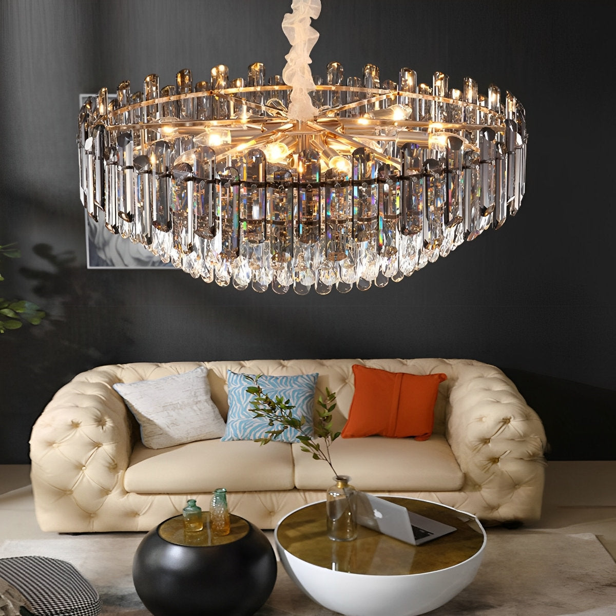 Round Oval Multi-layer Crystal Electroplating Metal Modern Chandelier Pendant Lamp Ceiling Light Fixture - Flyachilles