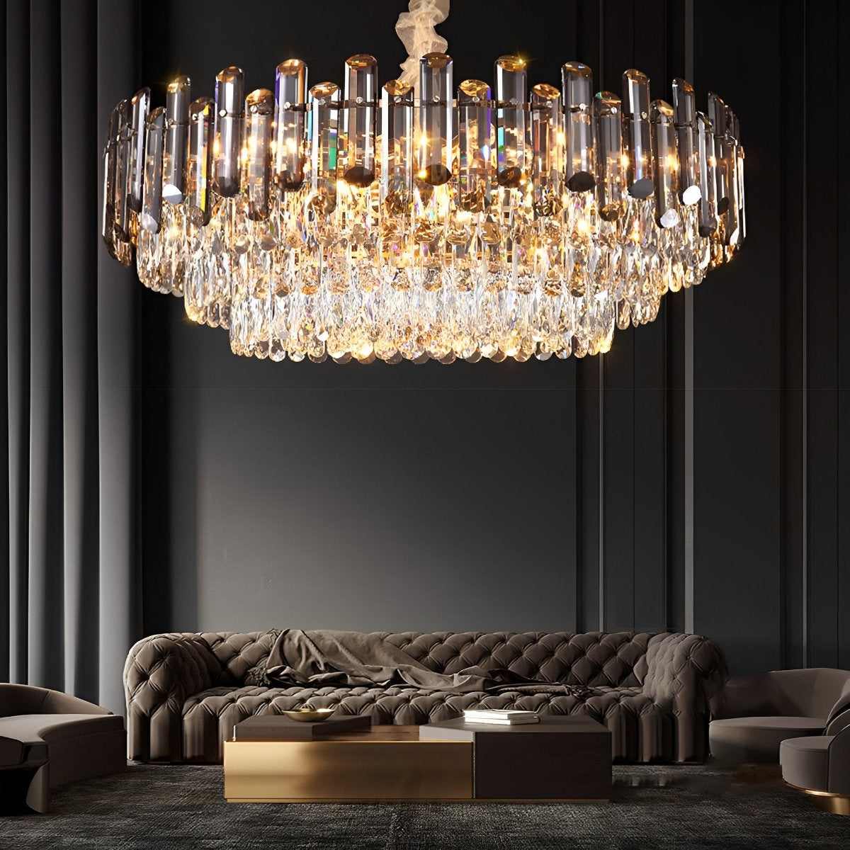 Round Oval Multi-layer Crystal Electroplating Metal Modern Chandelier Pendant Lamp Ceiling Light Fixture - Flyachilles