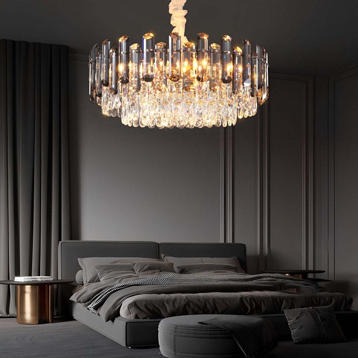 Round Oval Multi-layer Crystal Electroplating Metal Modern Chandelier Pendant Lamp Ceiling Light Fixture - Flyachilles