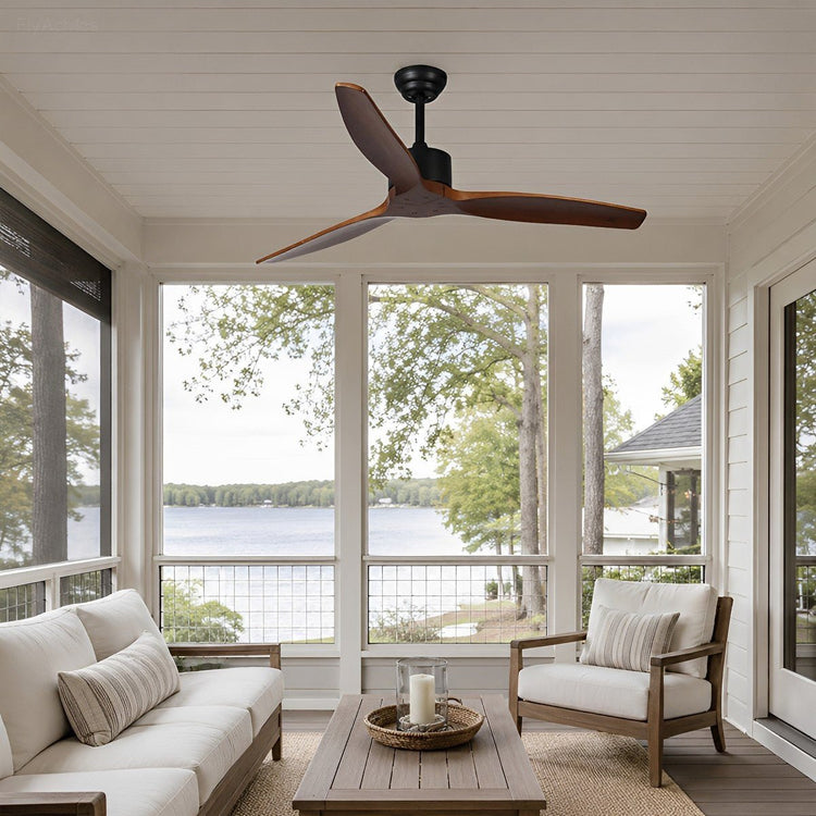 Sculptural Waterproof Modern Wood Reverse Outdoor Ceiling Fan - Flyachilles