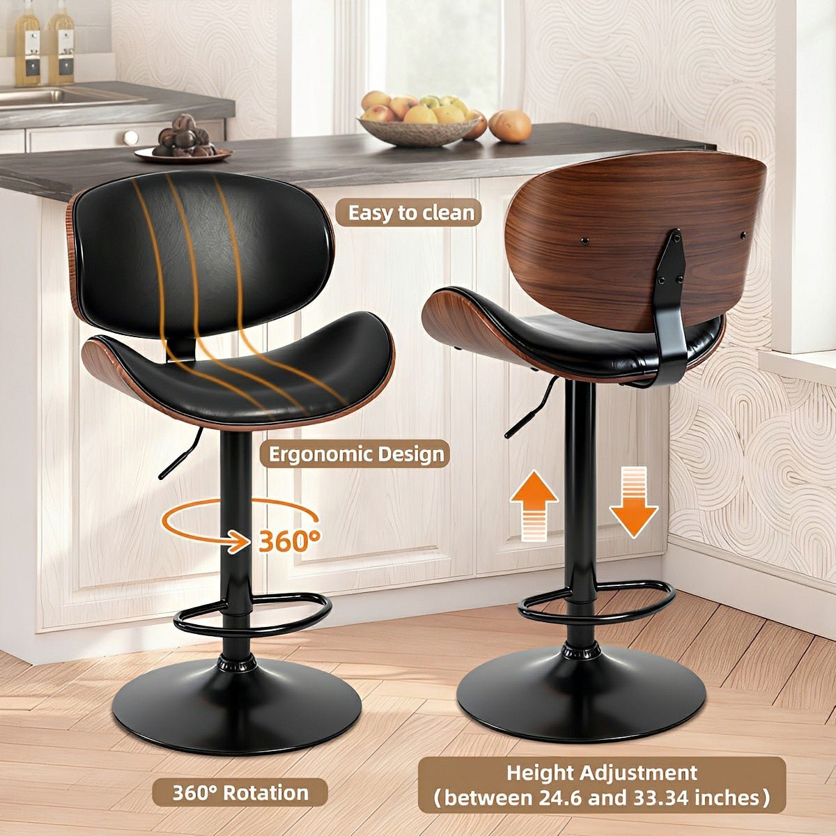 Set of 2 Adjustable Swivel Bar Stools with Backrest &amp; Footrest - Flyachilles