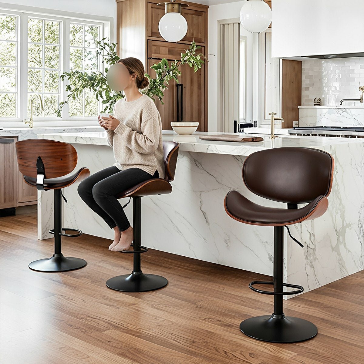 Set of 2 Adjustable Swivel Bar Stools with Backrest &amp; Footrest - Flyachilles