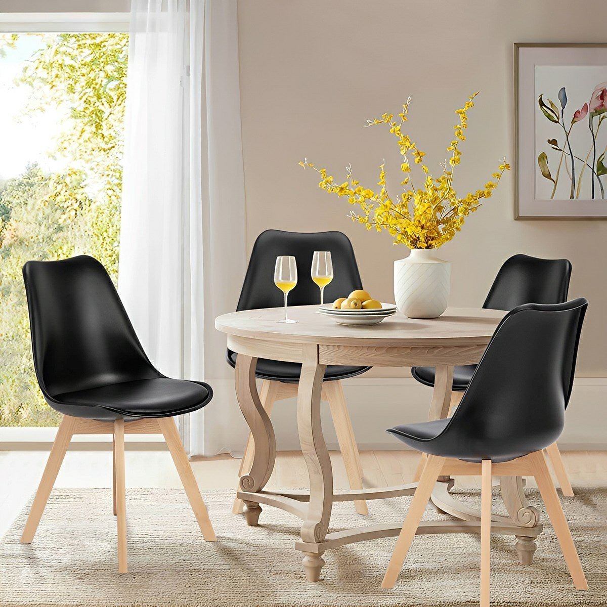Set of 4 Modern Dining Chairs – PU Leather, Thick Cushion - Flyachilles
