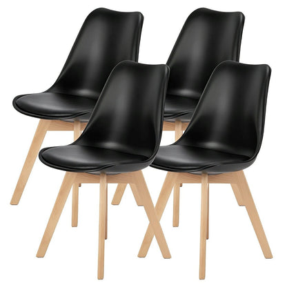 Set of 4 Modern Dining Chairs – PU Leather, Thick Cushion - Flyachilles