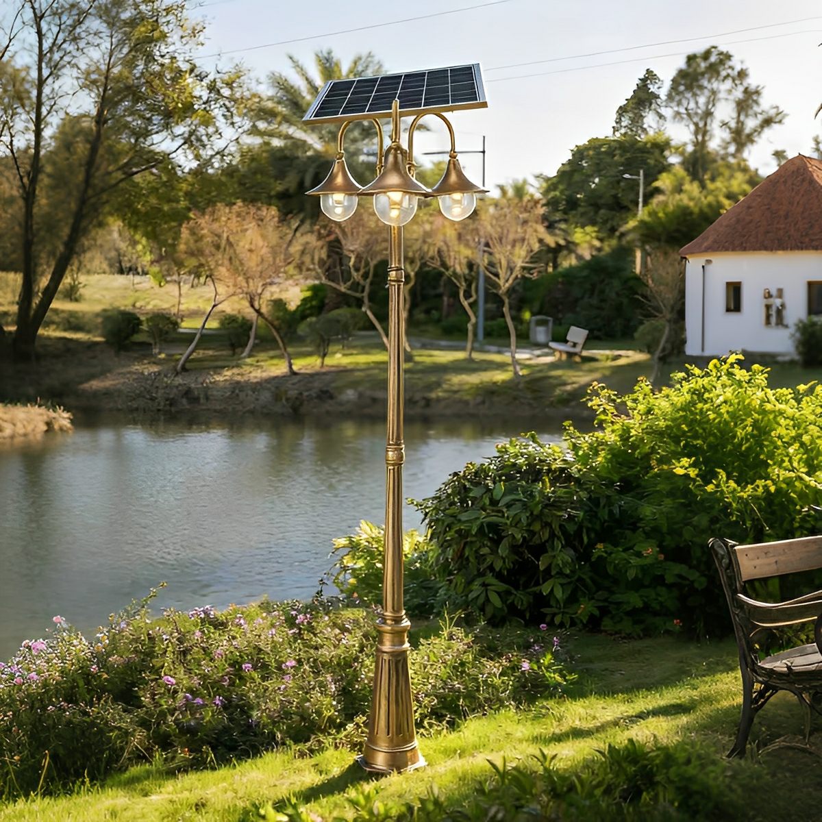 Solar Vintage Waterproof Flared LED Outdoor Pathway Pole Lights - Flyachilles