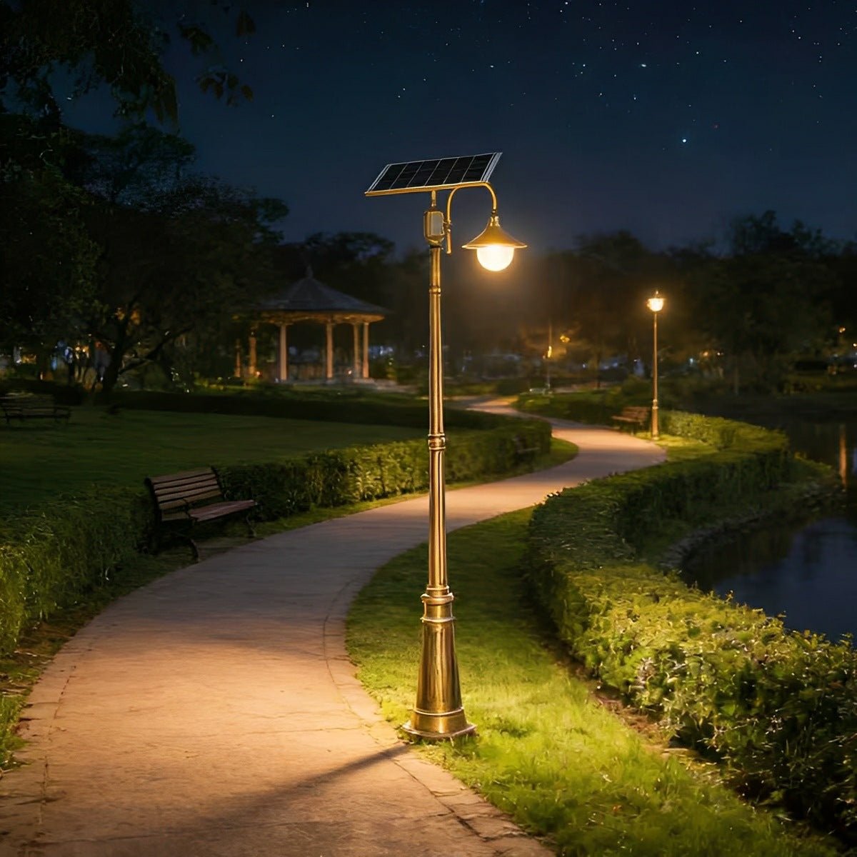 Solar Vintage Waterproof Flared LED Outdoor Pathway Pole Lights - Flyachilles