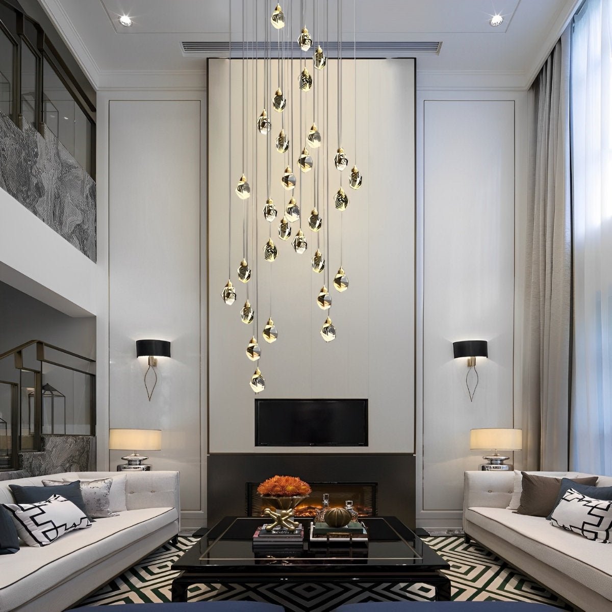 Spiral Crystal Droplets Metal Modern Duplex Staircase Pendant Chandelier - Flyachilles