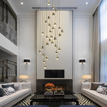 Spiral Crystal Droplets Metal Modern Duplex Staircase Pendant Chandelier - Flyachilles